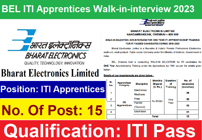 BEL ITI Apprentices Walk-in-interview 2023