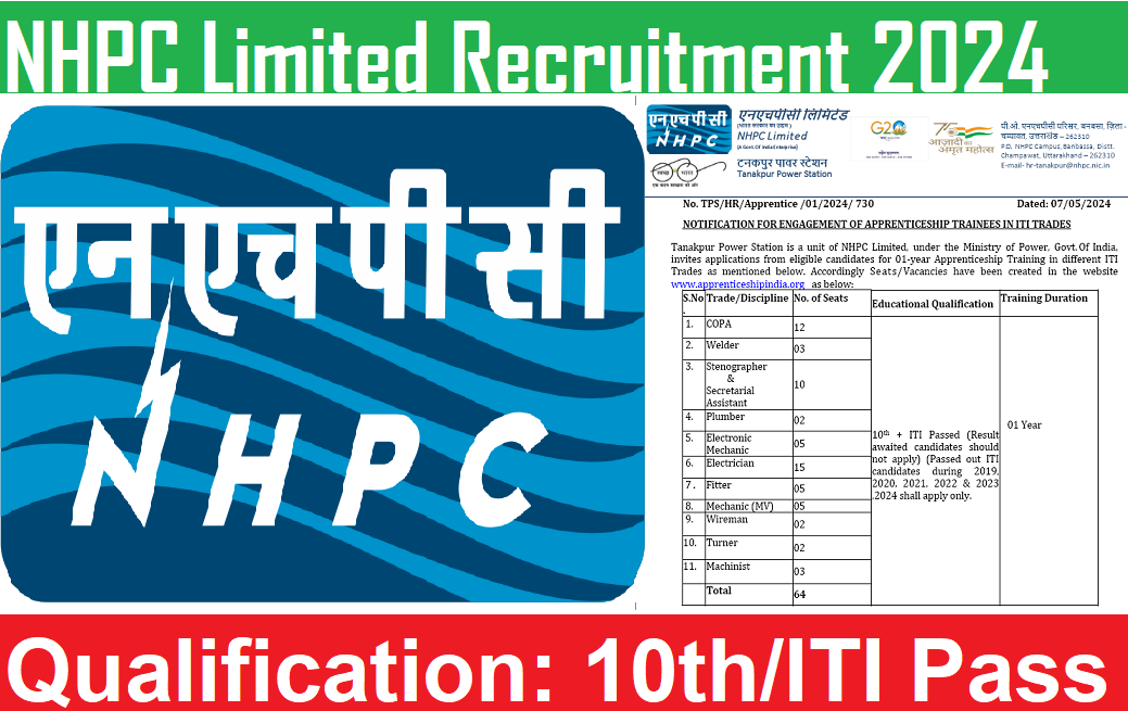 NHPC Limited ITI Apprentice Recruitment 2024