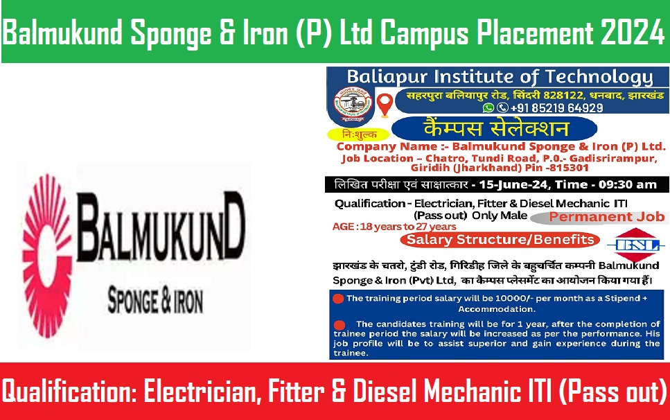 Balmukund Sponge & Iron (P) Ltd Campus Placement 2024